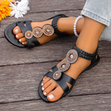 Summer Gold Crystals Flat Sandals for Women Plus Size 43 Slip On Gladiator Sandals Woman Weave Strap Soft Sole Bohemia Sandles