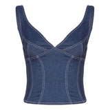 2026 Street style stretch imitation denim camisole V-neck slim fit versatile hot girl top