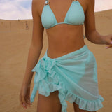 New Women Mesh Wrap Skirts Bikini Cover-Ups Ruffle Kaftan Sarong Sexy Beach Skirt Cover-Ups 9 Color