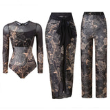 S - XXL 3PCS New Printed Long Sleeve With Pants Sarong Women Swimwear One Piece Swimsuit Female Bather Bathing Suit Swim K7180