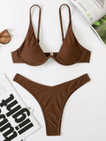 Sexy Neon V-bar Underwired Bikini 2025 Female Ribbed Swimsuit Women Thong Swimwear Two-pieces Bikini set Push up Bathing Suit