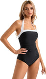 New Black White Splice Slim Fit Abdomen Control Monokini Swimsuit High Elastic Quick Dry Polyester Fabric Swimsuit
