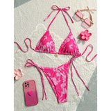 New New Floral Tie-Detail Bikini Sexy Three-Point Women's Swimsuit Sporty Yoga Fitness Fans' Goods Swimsuit Bikini