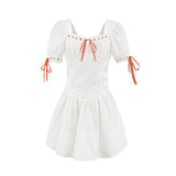 Foridol Bowknot White Summer Women's Dresses 2025 Square Collar Cotton Hollow Out Short Dress New in Vintage Beach Dress