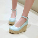 NASBAVI Classic Wedges Shoes for Women Spring Casual Ankle Straps High Heels Pumps Shoes Green Wedge Wedding Office Shoes Female