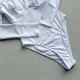 2026 New Fashion Women One-Piece Suit Swimwear Long Sleeve O Neck Bodycon Bathing Suit Femme Underwire Padded Bodysuit Beachwear
