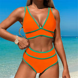 S - XL Sexy V Neck Printed High Waist Bikini Female Swimsuit Women Swimwear Two-pieces Bikini Set Bather Bathing Suit Swim V6997