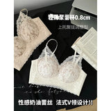 European French Lace Bralette Small Bust Push Up Anti Sagging Comfort Bras for Women Lace Back Thin Style Elegant Everyday Wear