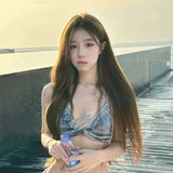 DEKA Brazilian Denim Bathing Suit Women Suits Bikini Set Lace Up Drawstring Beachwear Solid Summer Vintage Two-pieces Swimwear