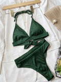 3 Colors Sexy Bikini Women Swimwear Swimsuit Push Up Pit Striped High Waist Solid Bikinis Set Bathing Suit Beach Bikini Female
