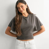 Fashion Casual Solid Gray Cropped T-shirt 2026 Woman Clothes O-neck Corset Tops Streetwear Girls Summer Autumn Short Tee Shirts