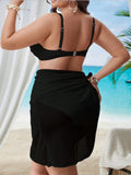 VigoJany 2026 Solid 3 Piece Mesh Skirt Plus Size Bikini Set Women Strapped Push Up Big Swimsuit High Waist Chubby Bathing Suit