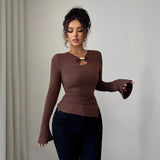 Autumn and winter inner asymmetrical hollow metal decoration slim fit daily outer top