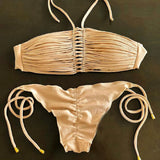 New Bandage Stripes Brazilian Bikini Swimwear Women's Swimsuit Two Piece Set Female Sexy Lace up Mujer Beachwear Summer