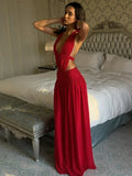 FDYOUI Sexy Halter Neck Backless Wedding Party Dress Women 2026 Summer Hollow Out Lace-up Long Maxi Evening Dresses Red Gowns