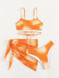 3 Pieces Ombre Lace Up Bikini Swimsuit & Beach Skirt Sexy Swimwear Women 2026 Bathing Swimming Swim Suit Female Summer Beachwear