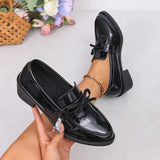 Patent Leather Bowknot Oxford Shoes Women Plus Size 43 Pointed Toe Thick Heel Pumps Woman Elelgant Slip On Pu Leather Shoes 2026