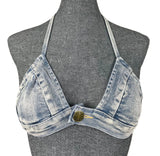 DEKA Women Beach Wear 2 Piece Set Denim Bikini SetThong Low Waist Swimsuit Push Up Swimwear Jeans Bathing Suit Halter Biquini