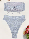 Snake Printed Female Bandeau Swimsuit High Waist Bikini 2025 Women Swimwear Bikini Set Wave Striped Bathing Suit Swim Beachwear