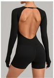 Women's Yoga Jumpsuits Sports Fitness Hip-lifting Long-sleeved Backless Running Training Workout Gym Shorts One-piece Bodysuits