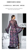 2026 New Women Elegant Butterfly Print Mesh Robe Big Flare Sleeve Lace Up Tassel Fringe High Slit Bathrobe Loungewear