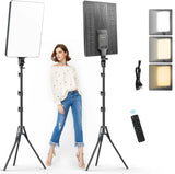 XRDKJ 19-inch LED Video Light Kit, 2700-6500K Dimmable Photographic Lighting with Remote Control and 63-inch Stand