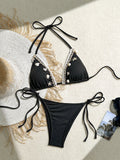 Shell Decoration Halter String Strappy Bikini Women Swimwear Female Swimsuit Two-pieces Bikini Set Ribbed Bathing Suit Swim Lady