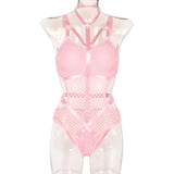 Toucheart Erotic Halter Bodysuit Large Mesh Splicing Andheavy Craftsmanship Women Hollow Seductive Intimate Hot Private Bodysuit