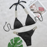 9 Colors Sexy Bikini Women Luxe Crystal Diamond Metal Chain Pit Striped Swimwear Swimsuit Bikinis Set Bathing Suit Beach Bikini