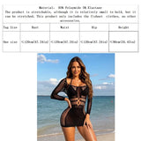 Women Sheer Mesh Long Sleeve Beach Cover Up, Sexy See-Through Fishnet Dress, Solid Bodycon Dress For Summer Beach Party