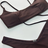 Brown Bandeau Micro Bikini Set Back String Lace-up Sexy Swimsuit Solid Swimwears Woman 2026 High Cut Bathing Suit Bikinis Femmes