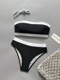 Sexy White Black Patchwork Bikini Set 2026 Women Bandeau Push Up Bra High Waist Swimsuit Beach Bathing Suit Holiday Swimwear