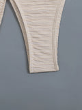 Sexy Starfish Pleate Push Up Bikini Set 2026 Women Beige Striped Cover Up 3 Piece Thong Swimsuit Beach Bathing Suit Swimwear