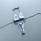 New 2026 Women's Micro Bikini Set Plaid Print Neck Lace-up Backless Biquini Beachwear Sexy Push Up Thong Low Waist  Bathing Suit