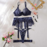 Toucheart Sexy Lingerie Suit for Women Lace Hollow Out See-through Underwear 4-piece Set Solid Color Sexy Garters Underwear Suit