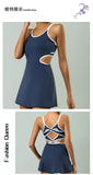 Tennis Dress Women Sleeveless Push Up Padded Sport Dresses Training Running Fitness Hollow Out Backless Slim Badminton Suit