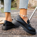 2025 Fashion Metal Chain Platform Loafers Women Thick Bottom Pu Leather Shoes Woman Slip On Black Student Shoes Plus Size 35-43
