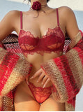 MOYISU Pure Desire Sexy Ultra-thin Big Chest Small Anti-sag Bra Cover Set Summer Embroidery Lace Red Year Life Underwear Woman