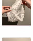 Women’s Flower Embroidery Sexy Thong Spicy Girl Lace Transparent Underpants Thin Summer Hollow Out Panties Bow Briefs