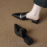 2026 New French Chunky Heel Pointed Toe Mule Slippers Women Fashion Spring Summer Retro Shoes Scuff Slippers