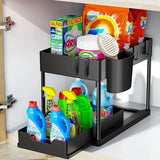 Two-level Pull-down Sink Shelving Sliding Cabinet Basket Shelving Storage Shelf Hanging Cup Bathroom Kitchen Shelving