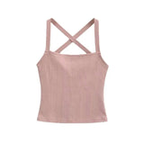 Solid Color Sexy Back-Cross-Strap Tank Top For Women New Summer Slim-Fit Short Outerwear Base Top Pure Desire Casual Style 56ZA