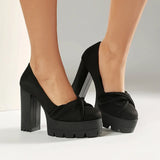 Plus Size Cross Soft PU Upper Platform Ultra Coarse Heel Shallow Breathable High Heels Office Women's Shoes
