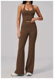 New Yoga Sets Women Summer Seamless Thread Hanging Neck Sports Vest Exercise Fitness Suit High Waist Wide Leg Pants Tracksuit