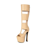Summer Women Platform Tall Gladiator Sandals Knee High Cut Out Thin Heeled Rome Sexy Nightcllub Pole Dance Shoes 43