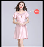 Women's Sleepwear Ice Silk Casual Silk Pajamas Women's Summer Sexy Short Sleeve Lace Pajamas Loungewear
