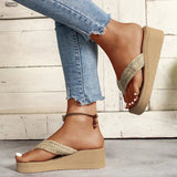 Straw Rope Weave Wedge Flip Flops Women Lightweight Thick Bottom Beach Slippers Woman 2025 Summer Clip Toe Platform Sandals