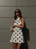 Ahagaga Sexy Slim Mini Dresses Women Polka Dot Print Halter Neck Sleeveless Backless A-Line Casual Vacation Zipper Vestidos