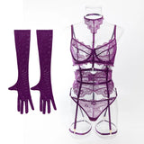 Toucheart Sexy Lingerie Suit for Women Lace Patchwork Halter Bra Set Solid Color Sexy Mesh See-through Garters Underwear Set New