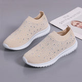 Women's Slip-On Crystal Sneakers 2025 Breathable Mesh Plus Size 35-43 Casual Flats Women Comfort Soft Sole Running Walking Shoes